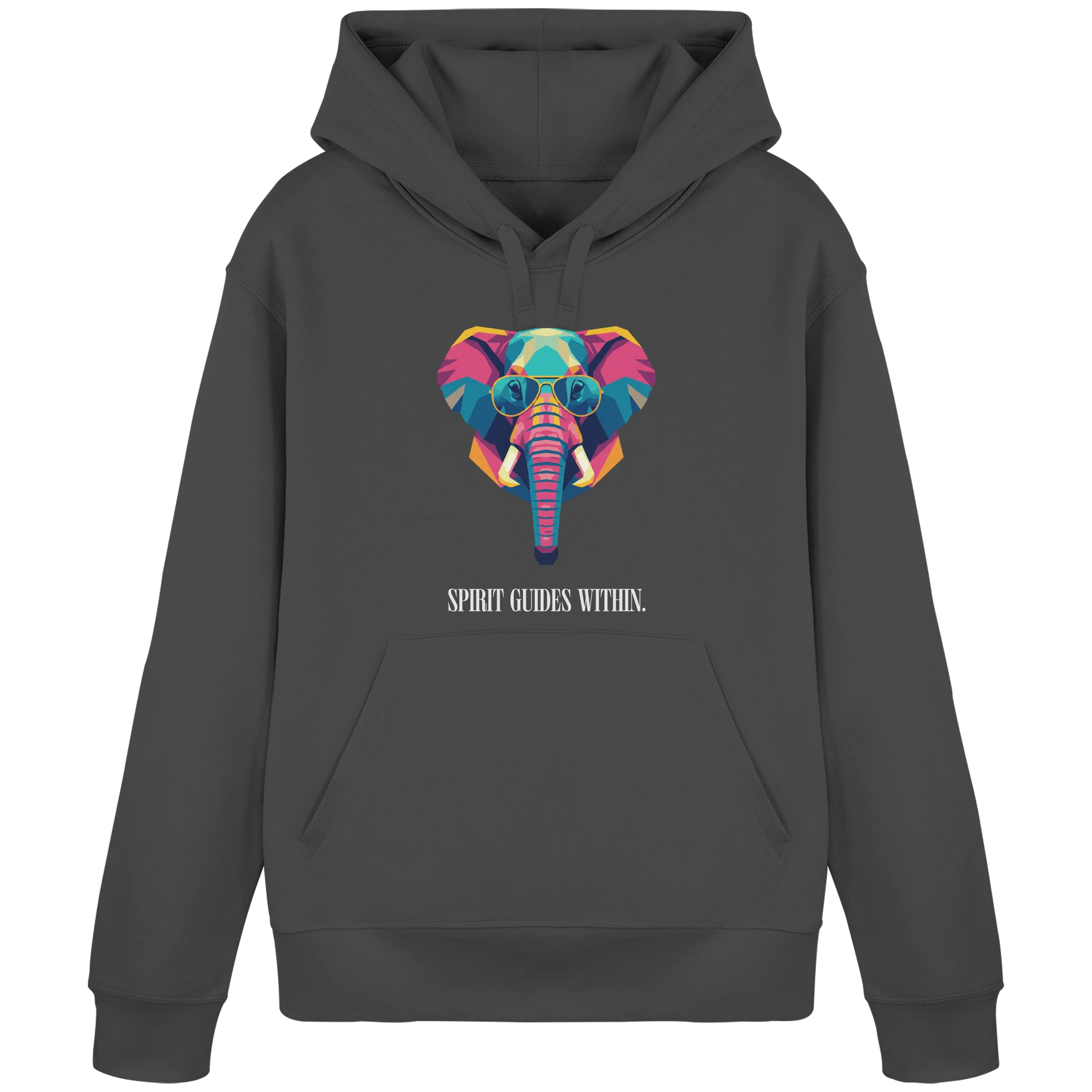 Bio Damen Hoodie in Anthracite mit Krafttier Elefant Geometric Motiv