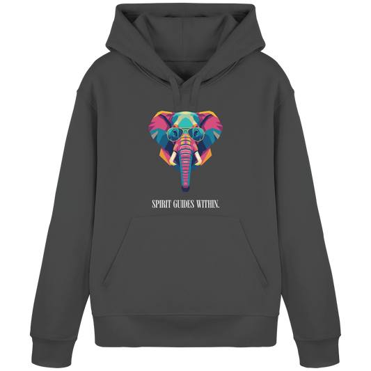 Bio Damen Hoodie in Anthracite mit Krafttier Elefant Geometric Motiv