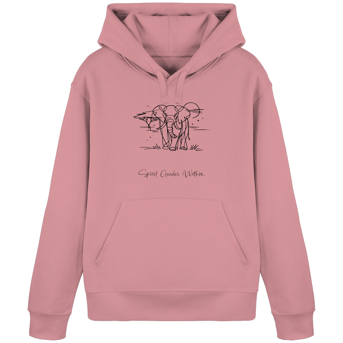 Bio Damen Hoodie in Canyon Pink mit Krafttier Elefant Lineart Motiv