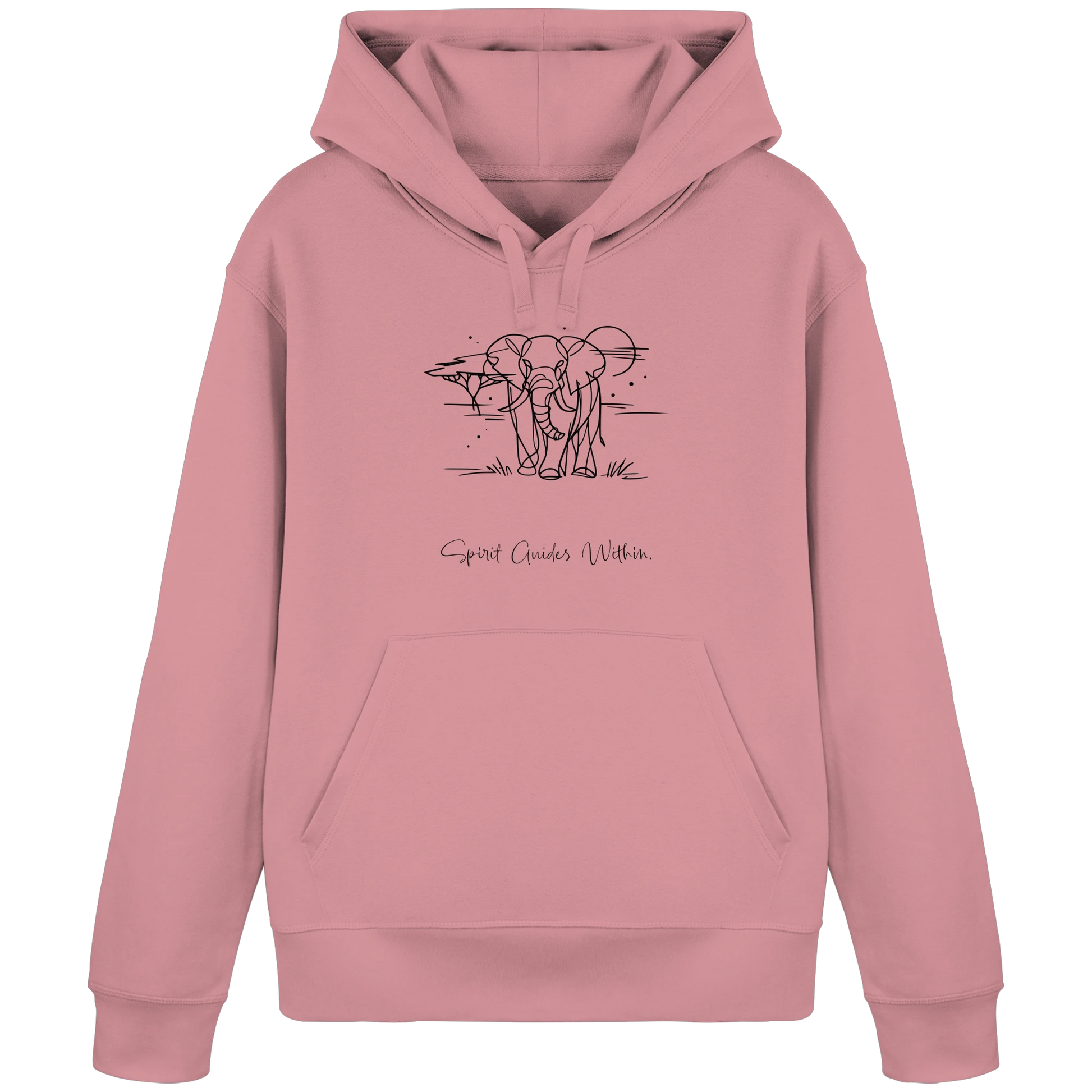 Bio Damen Hoodie in Canyon Pink mit Krafttier Elefant Lineart Motiv