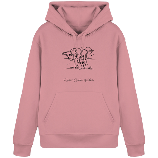 Bio Damen Hoodie in Canyon Pink mit Krafttier Elefant Lineart Motiv