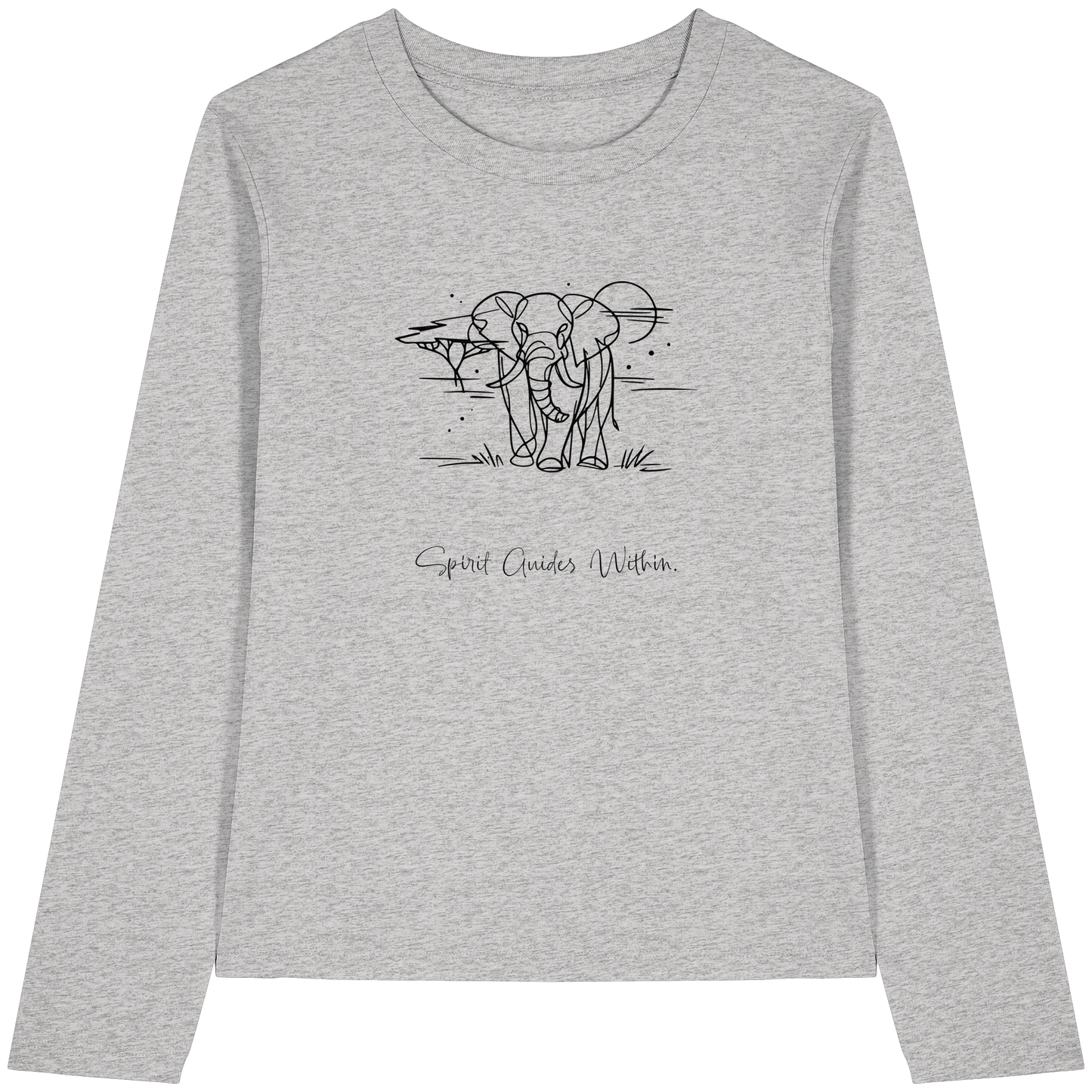 Bio Damen Langarmshirt in Cool Heather Grey mit Krafttier Elefant Lineart Motiv