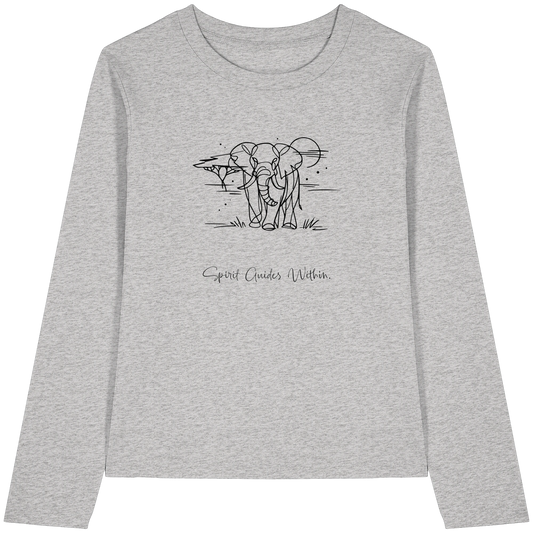 Bio Damen Langarmshirt in Cool Heather Grey mit Krafttier Elefant Lineart Motiv