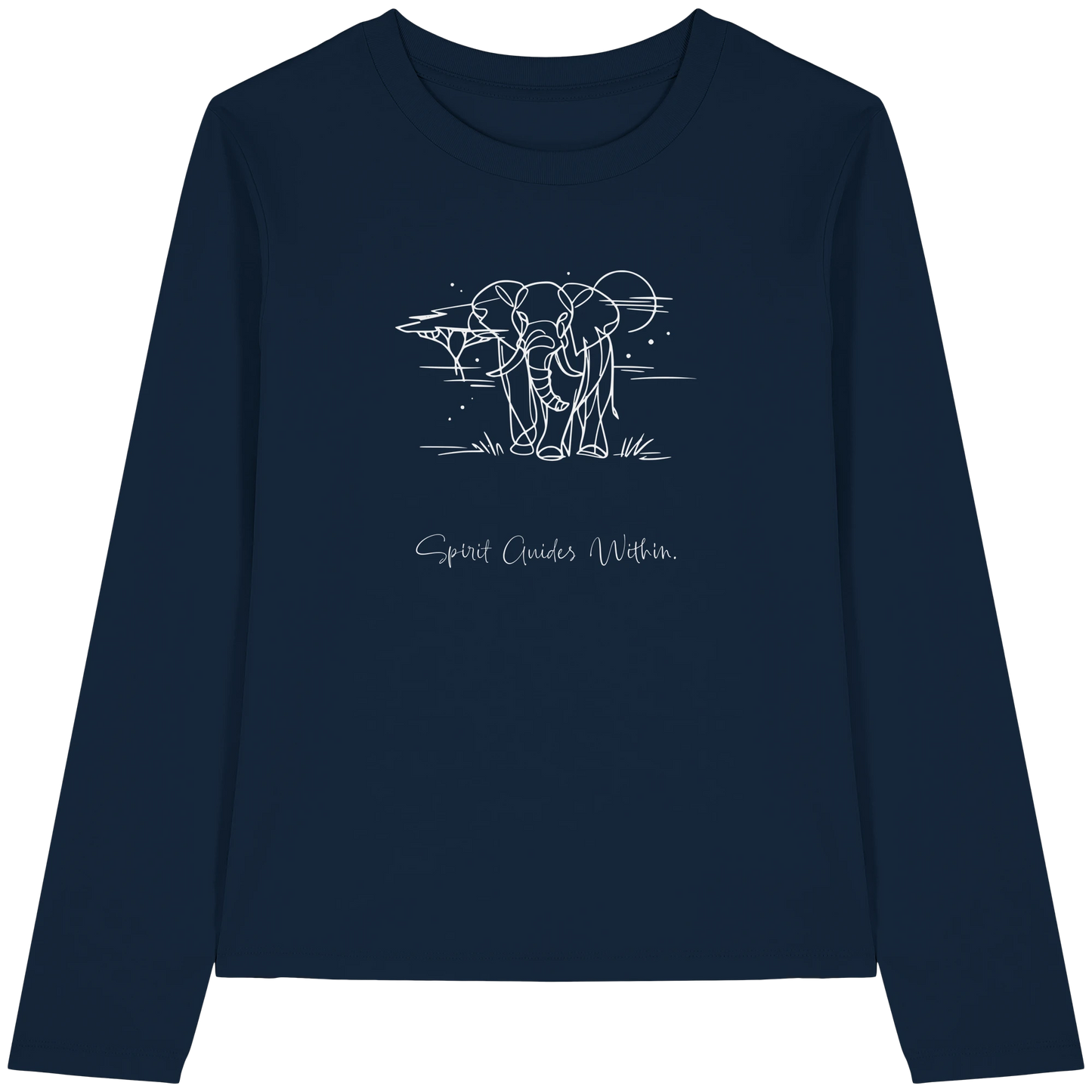 Bio Damen Langarmshirt in Cool Heather Grey mit Krafttier Elefant Lineart Motiv