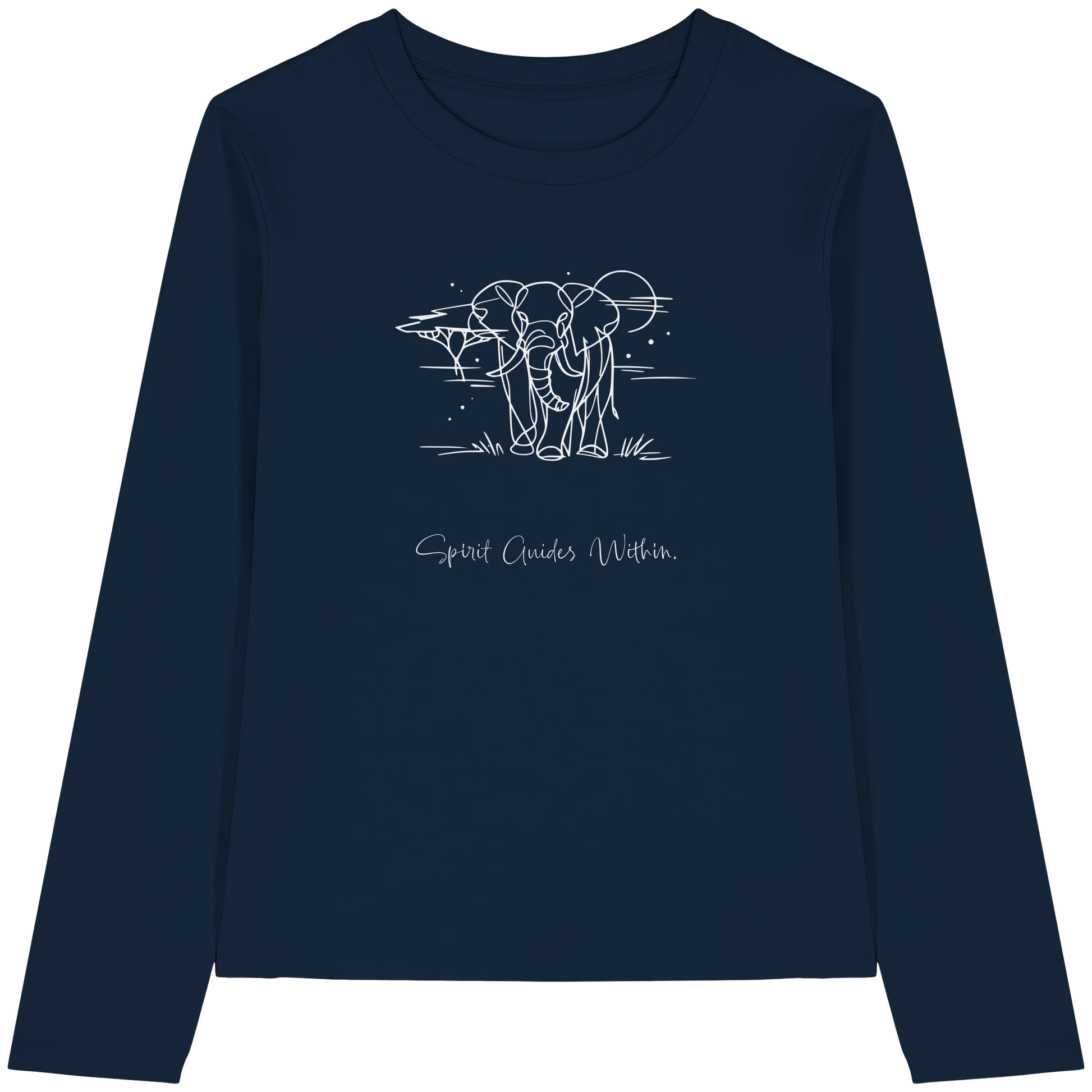 Bio Damen Langarmshirt in Cool Heather Grey mit Krafttier Elefant Lineart Motiv