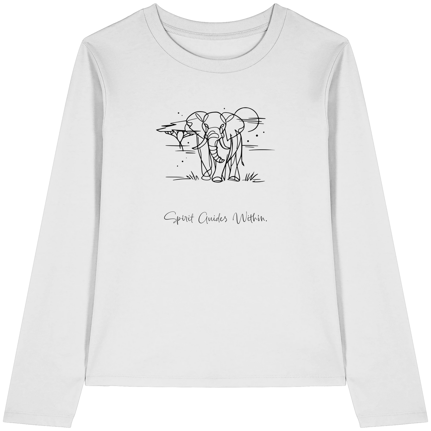 Bio Damen Langarmshirt in Cool Heather Grey mit Krafttier Elefant Lineart Motiv
