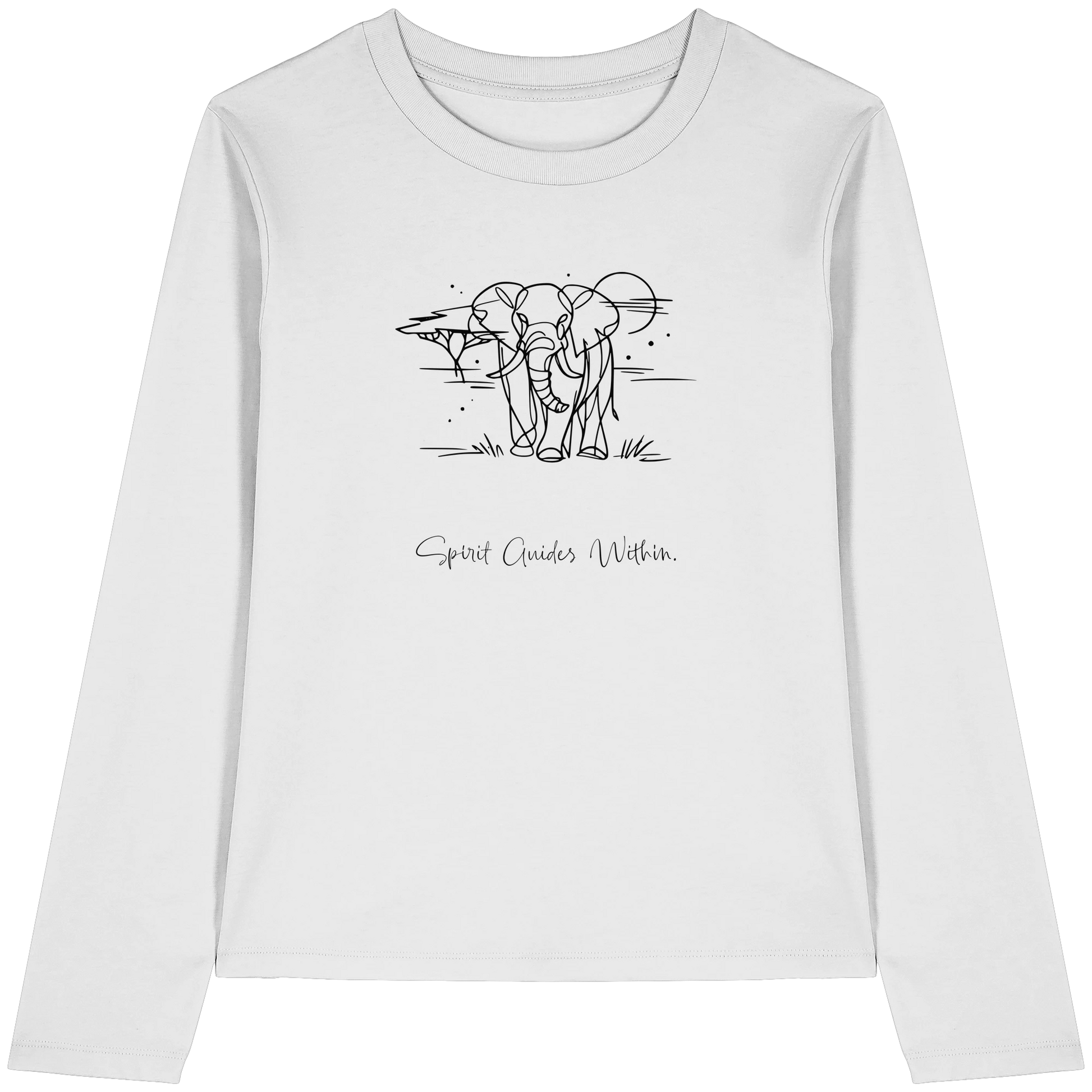 Bio Damen Langarmshirt in Cool Heather Grey mit Krafttier Elefant Lineart Motiv