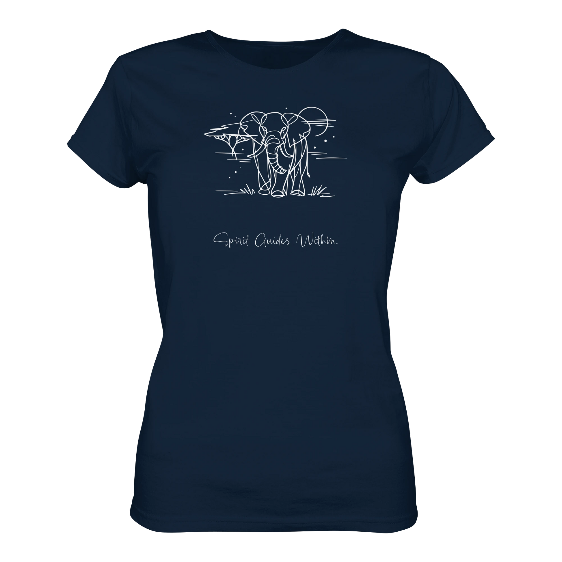 Bio Damen T-Shirt in Blue Soul mit Krafttier Elefant Lineart Motiv
