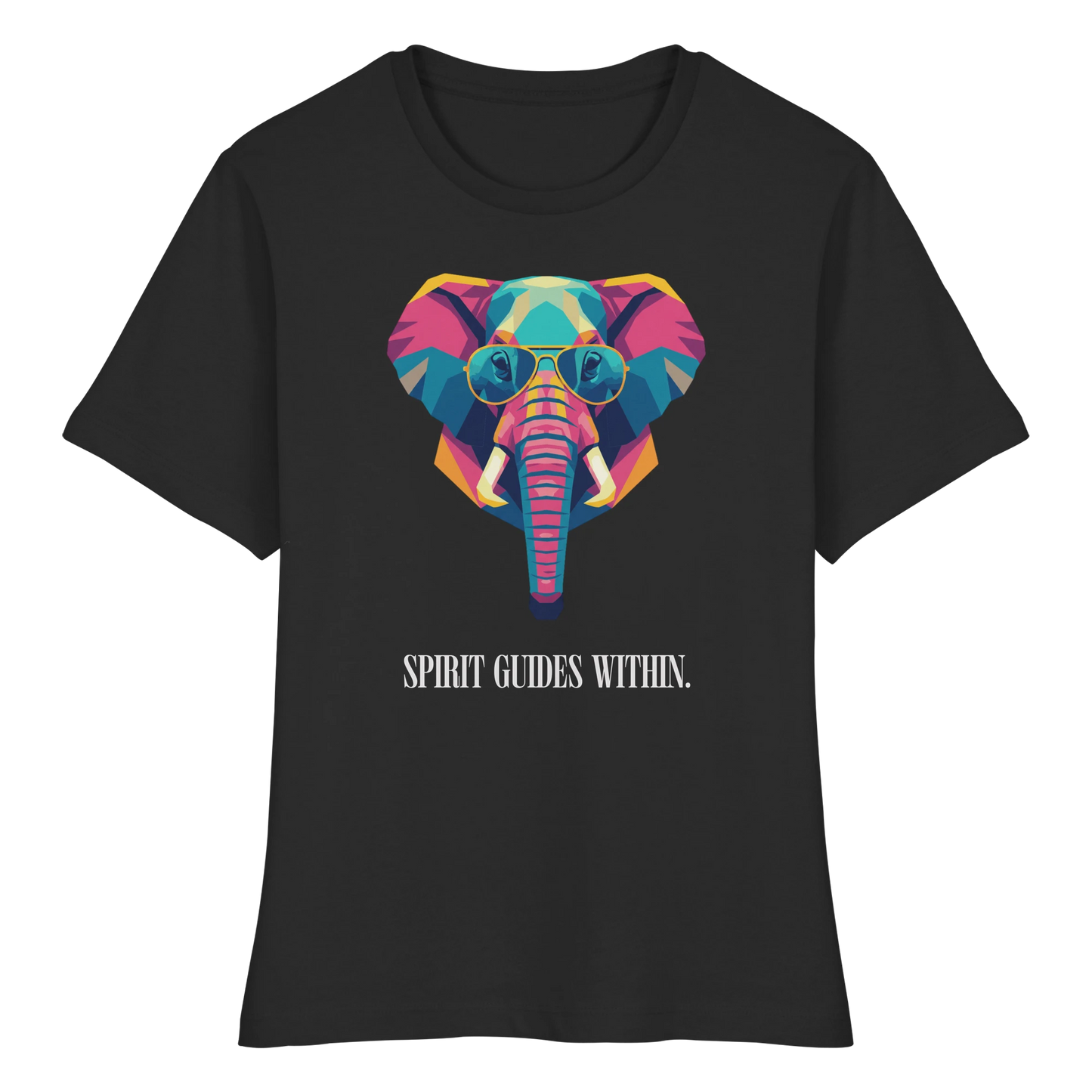 tailliertes Bio Damen Shirt in White mit Krafttier Elefant Geometric Motiv