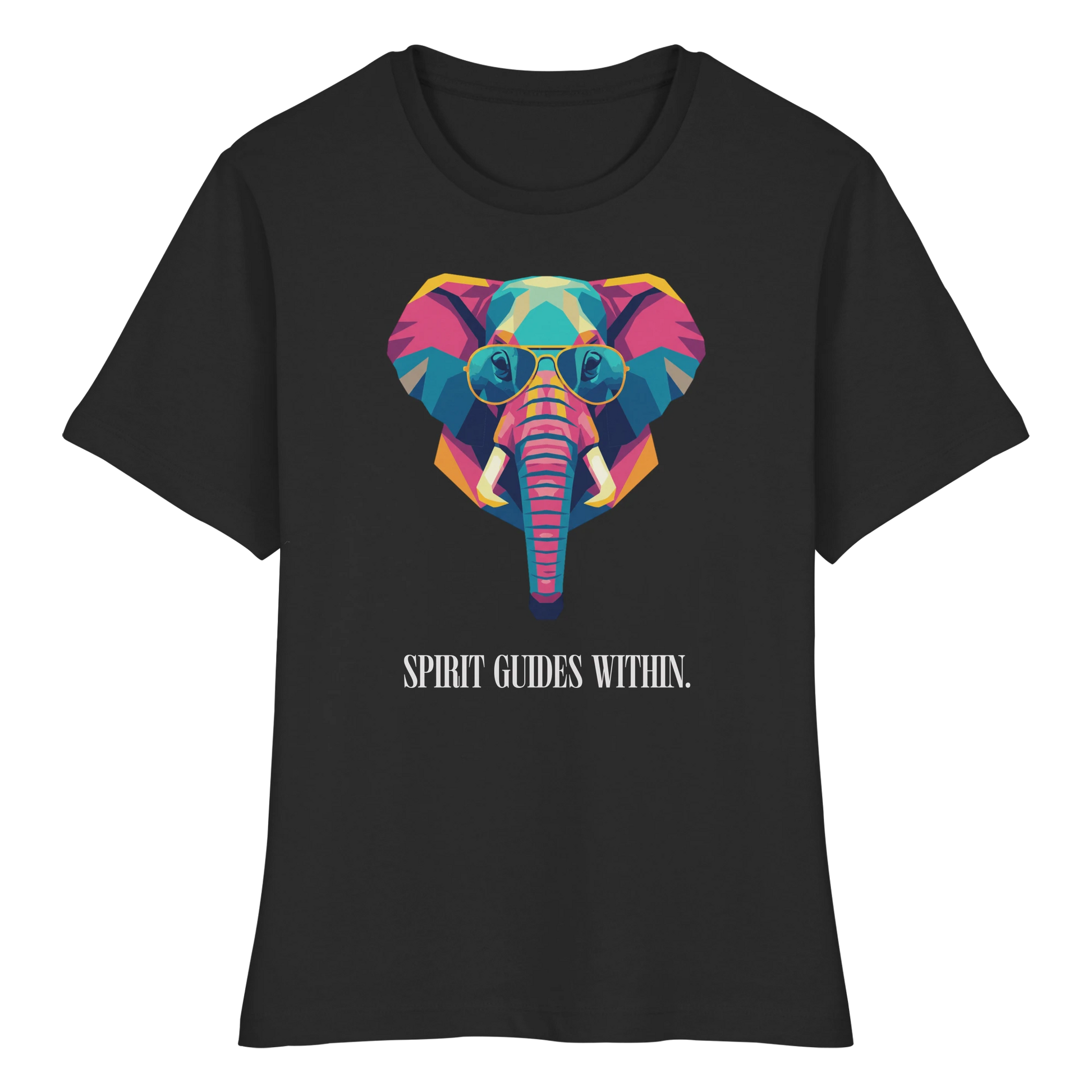 tailliertes Bio Damen Shirt in White mit Krafttier Elefant Geometric Motiv