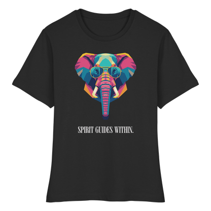 tailliertes Bio Damen Shirt in White mit Krafttier Elefant Geometric Motiv