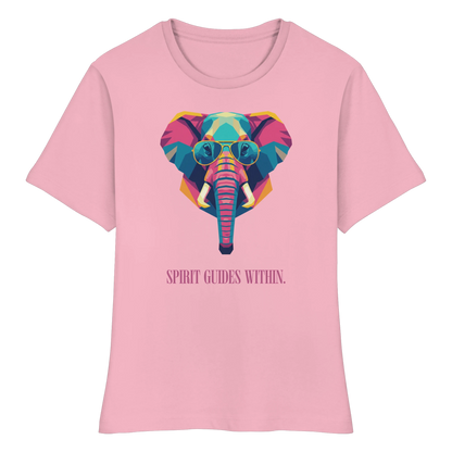tailliertes Bio Damen Shirt in White mit Krafttier Elefant Geometric Motiv