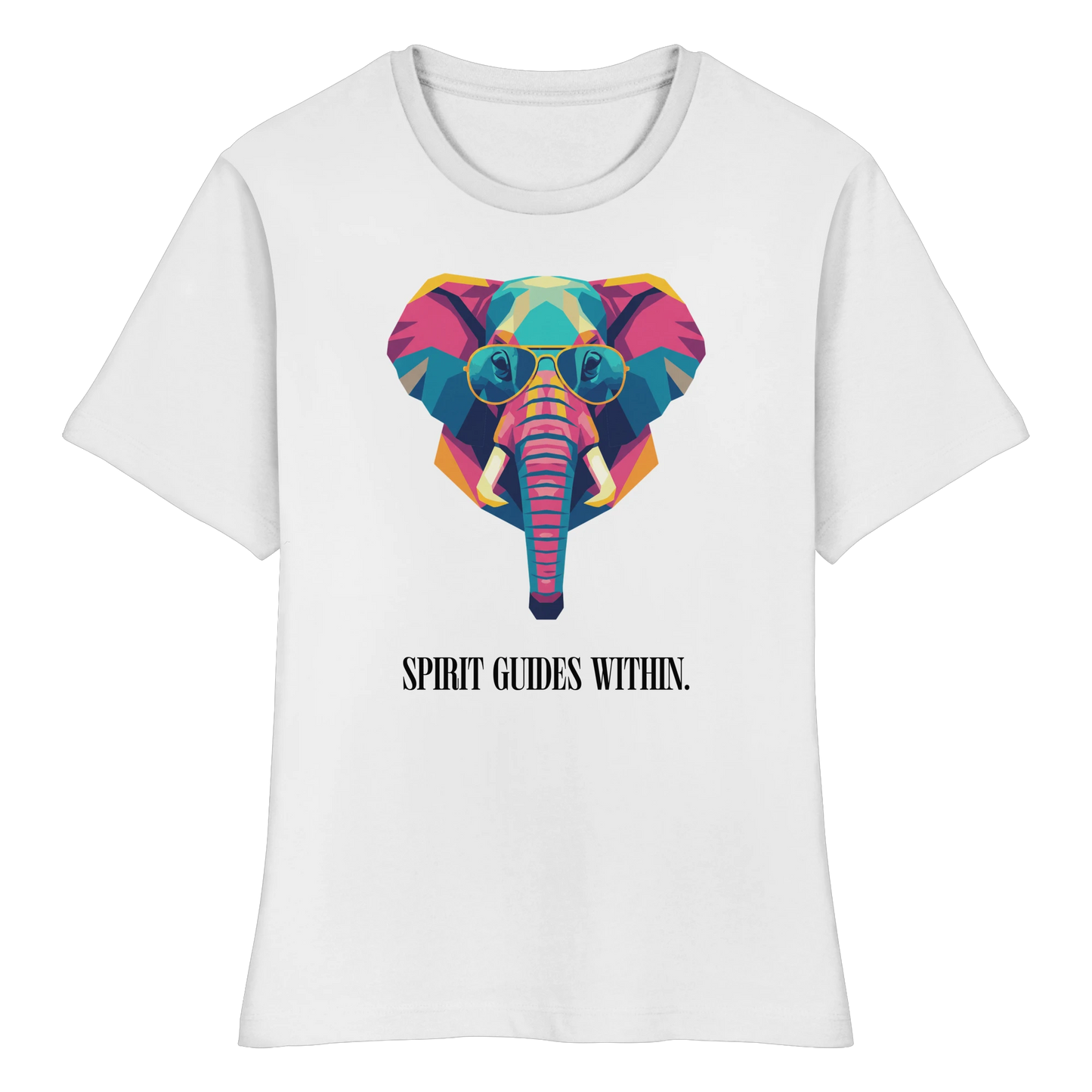 tailliertes Bio Damen Shirt in White mit Krafttier Elefant Geometric Motiv
