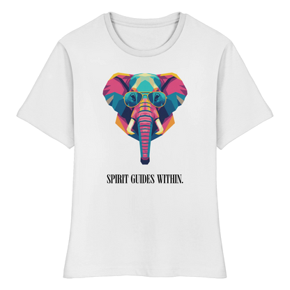 tailliertes Bio Damen Shirt in White mit Krafttier Elefant Geometric Motiv