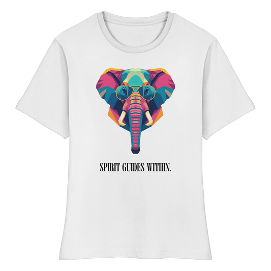 tailliertes Bio Damen Shirt in White mit Krafttier Elefant Geometric Motiv