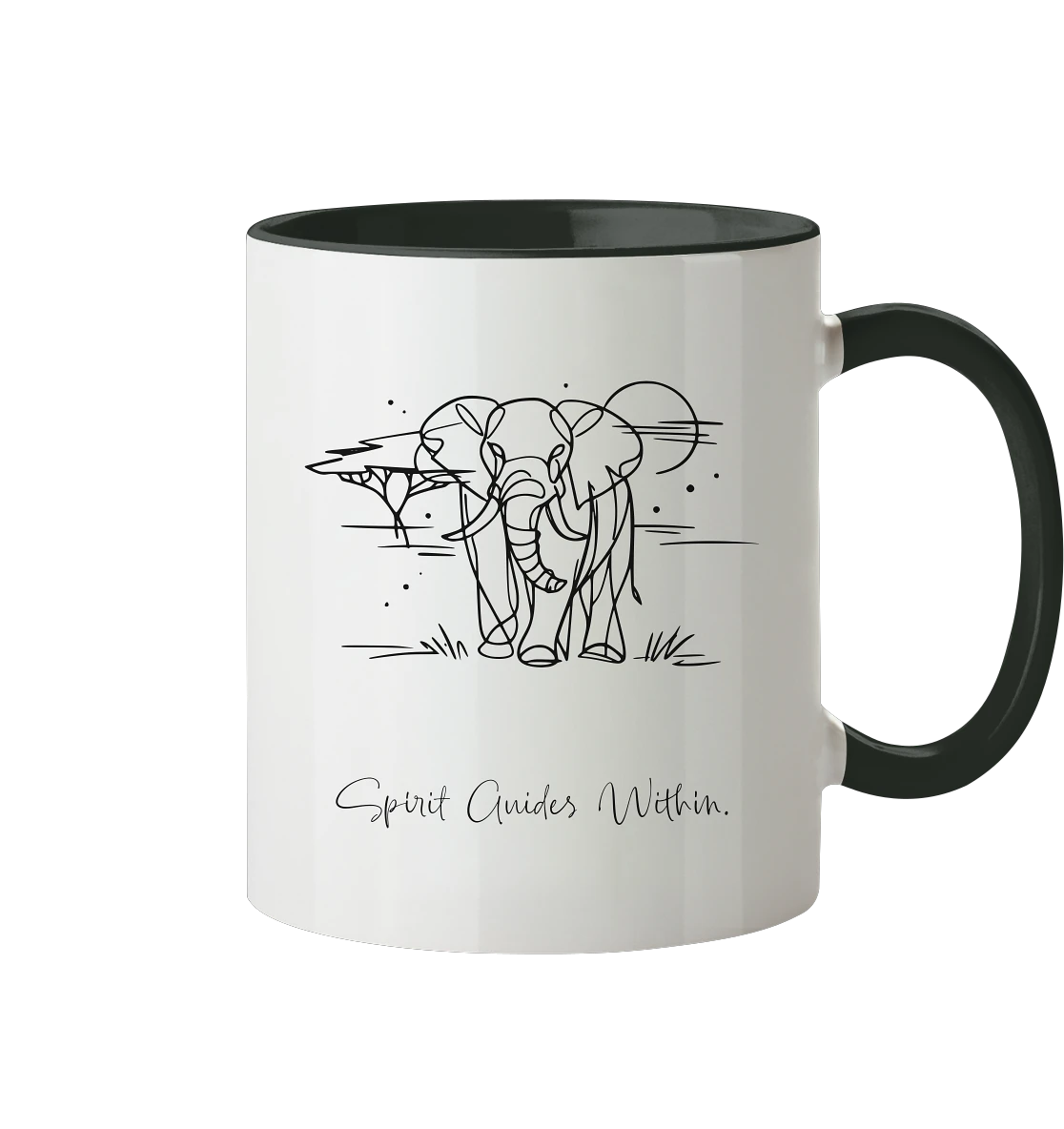  Tasse in Weiß & Schwarz mit Krafttier Elefant Lineart Motiv
