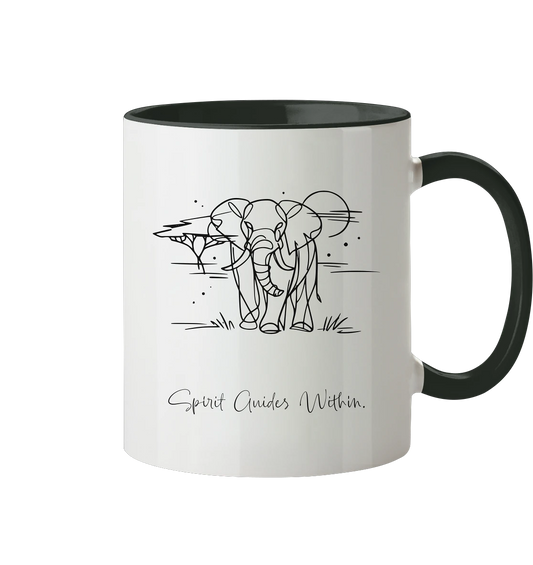  Tasse in Weiß & Schwarz mit Krafttier Elefant Lineart Motiv