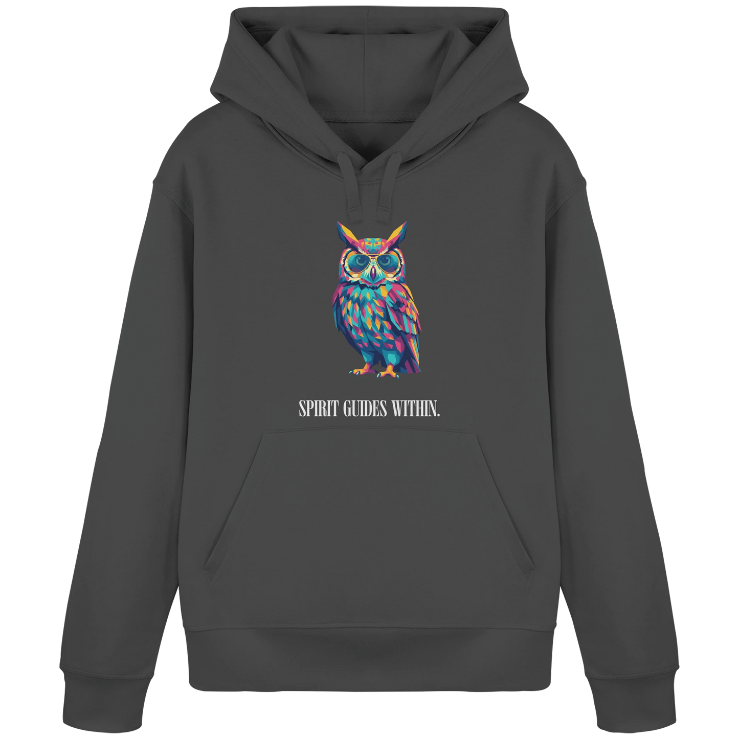 Bio Damen Hoodie in Anthracite mit Krafttier Eule Geometric Motiv
