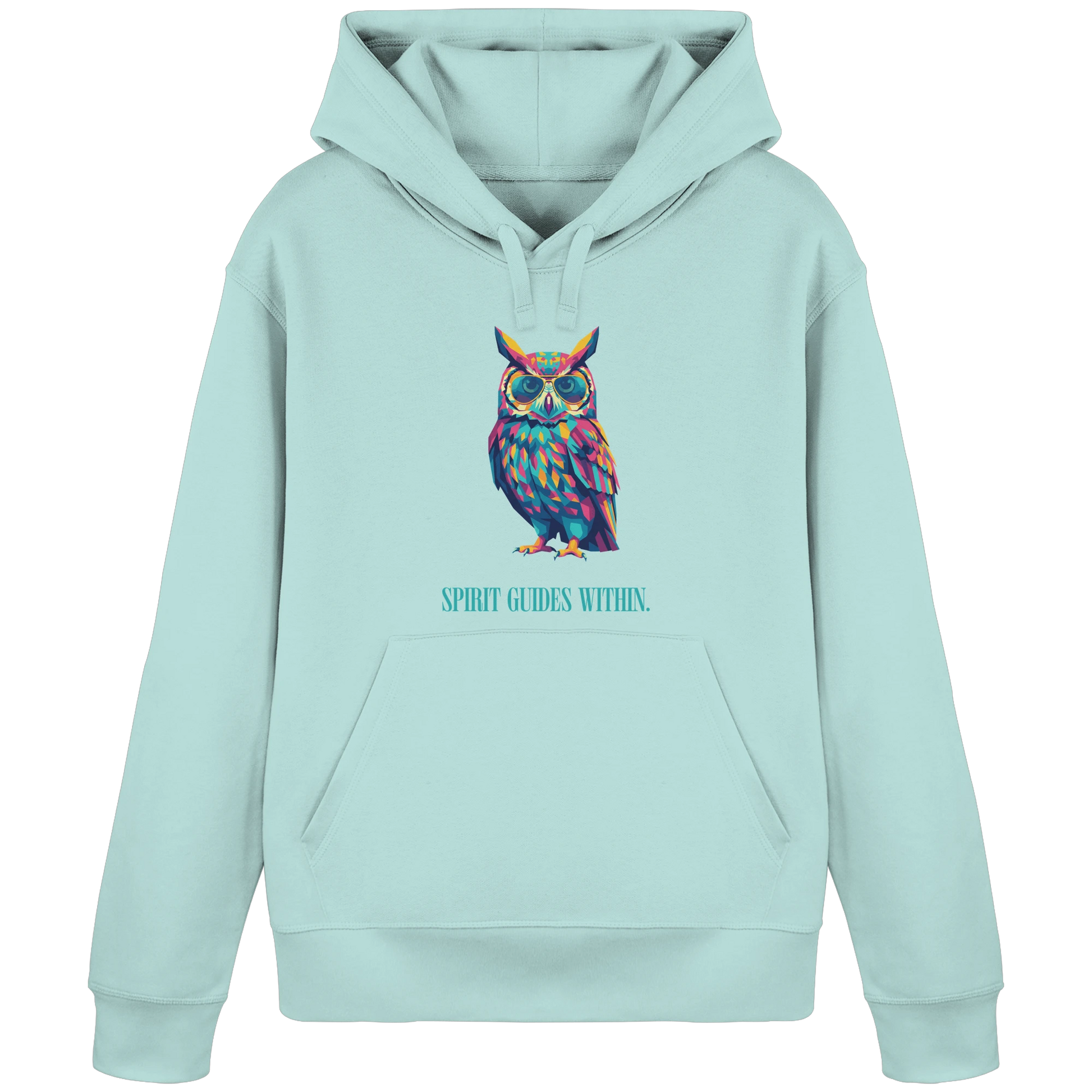 Bio Damen Hoodie in Anthracite mit Krafttier Eule Geometric Motiv