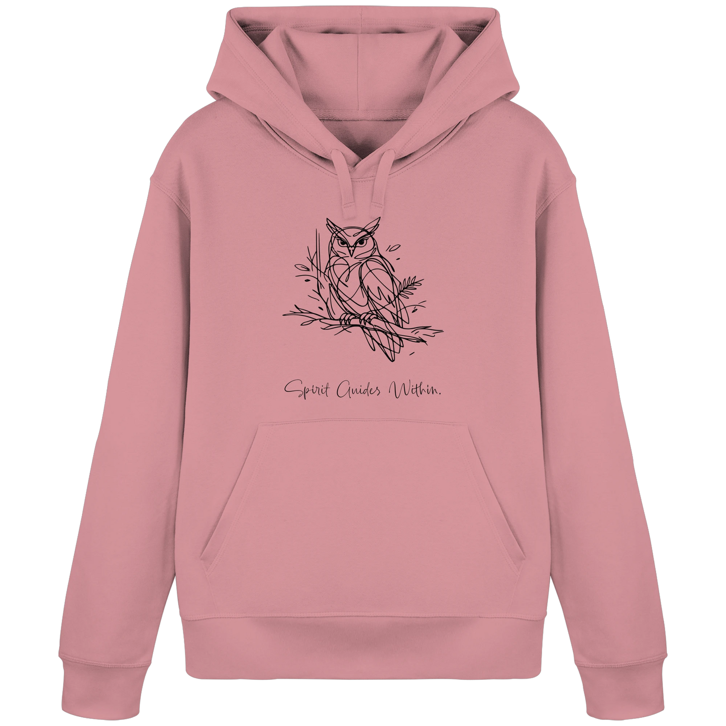 Bio Damen Hoodie in Canyon Pink mit Krafttier Eule Lineart Motiv