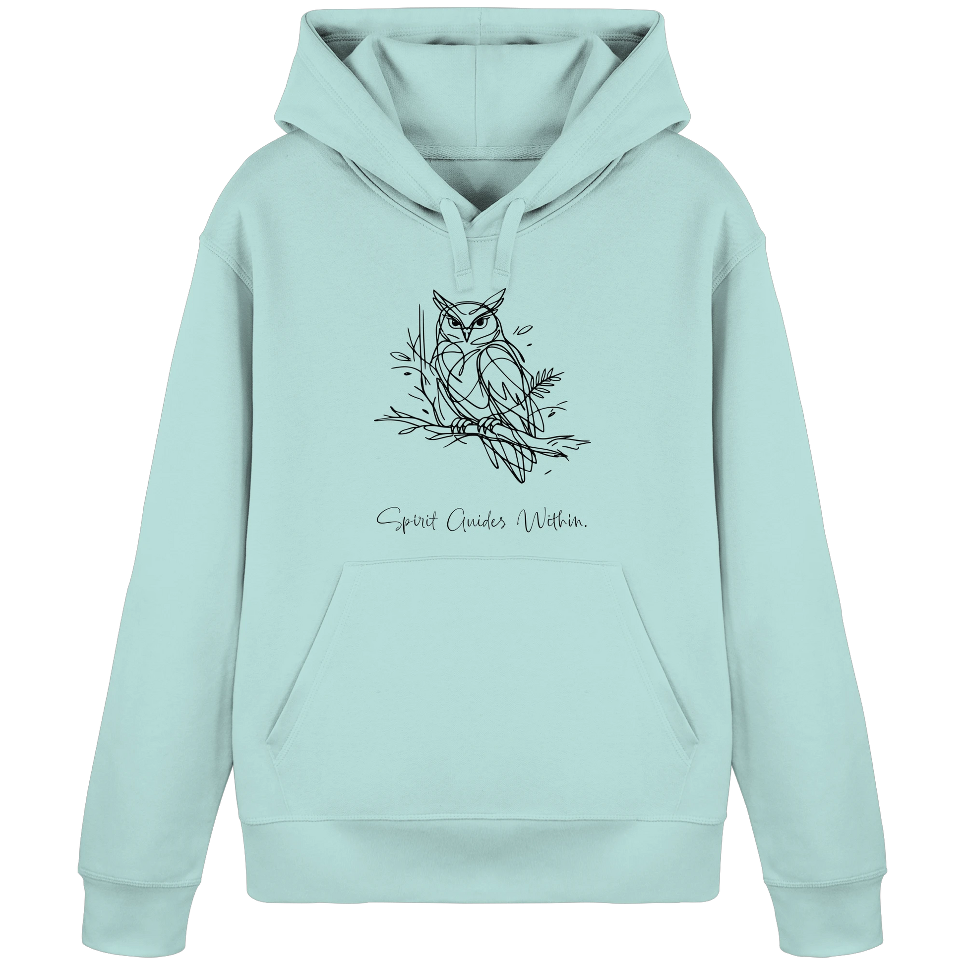 Bio Damen Hoodie in Canyon Pink mit Krafttier Eule Lineart Motiv