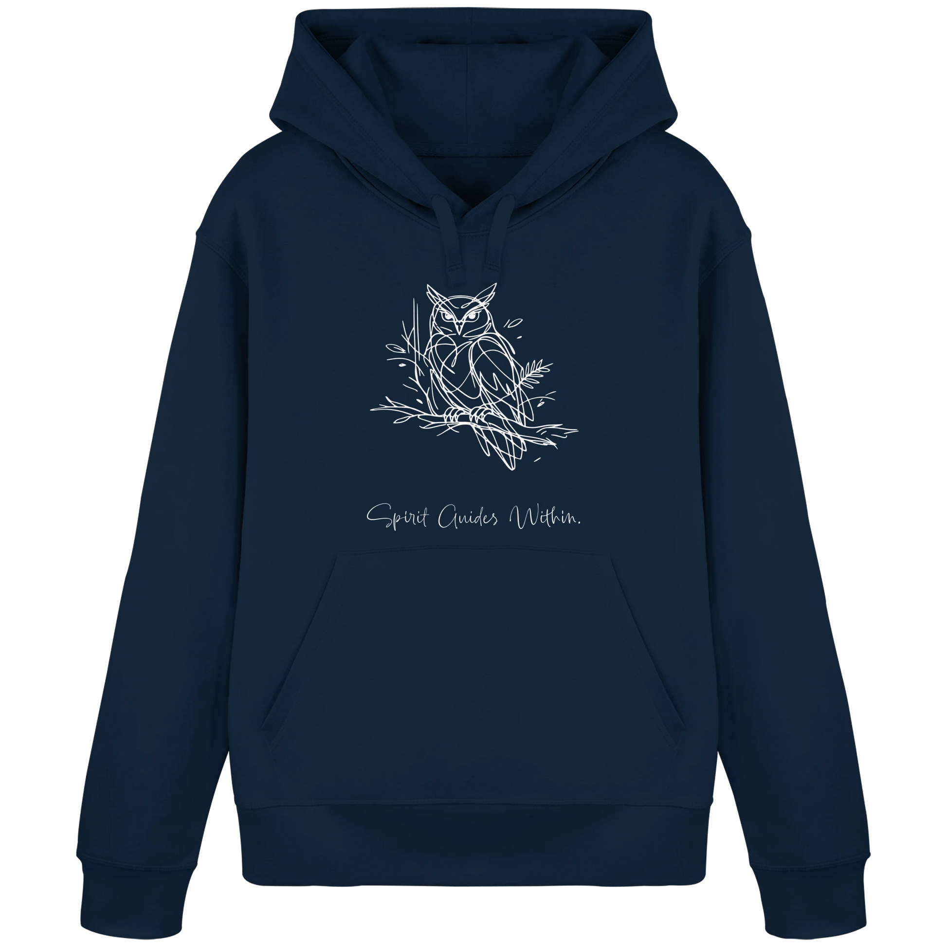 Bio Damen Hoodie in Canyon Pink mit Krafttier Eule Lineart Motiv