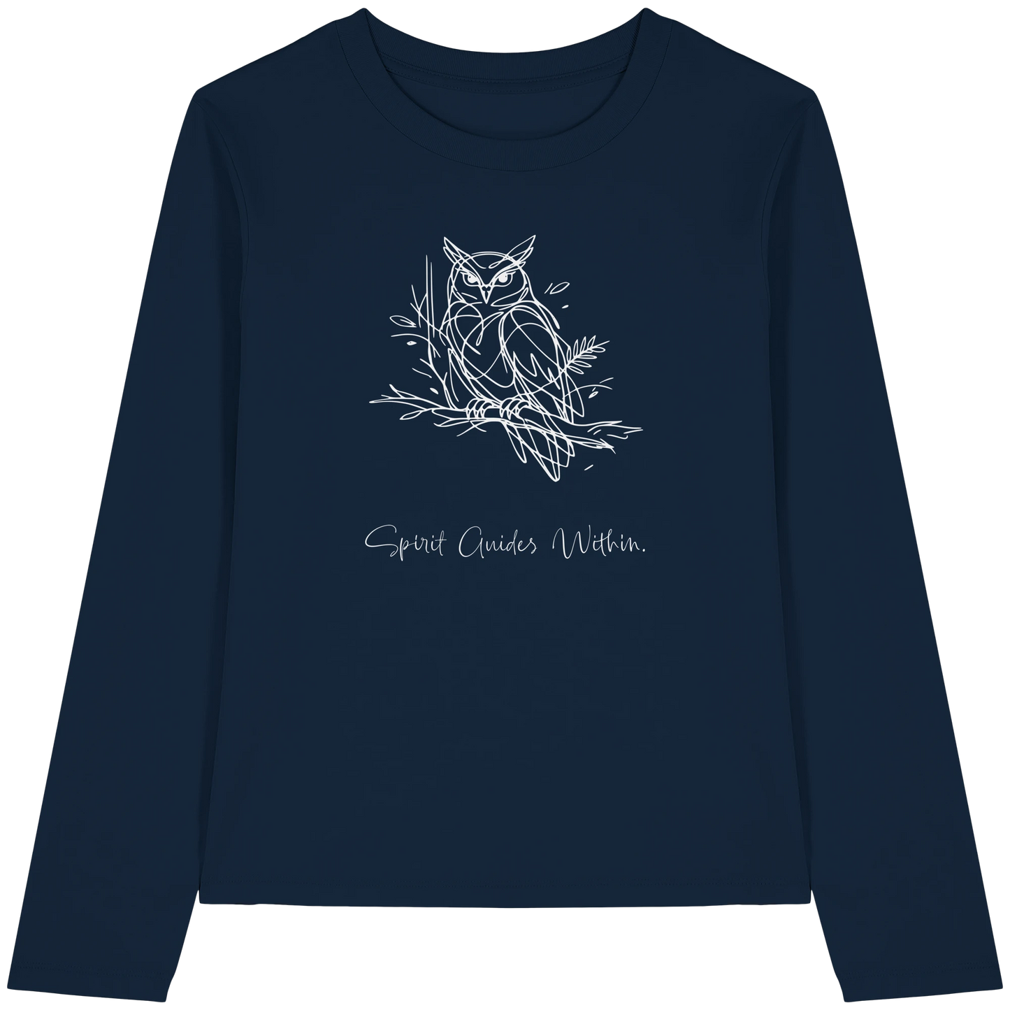 Bio Damen Langarmshirt in Cool Heather Grey mit Krafttier Eule Lineart Motiv