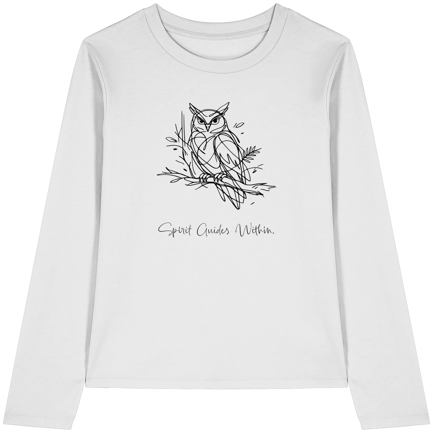 Bio Damen Langarmshirt in Cool Heather Grey mit Krafttier Eule Lineart Motiv