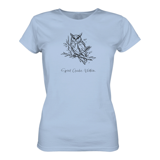 Bio Damen T-Shirt in Blue Soul mit Krafttier Eule Lineart Motiv