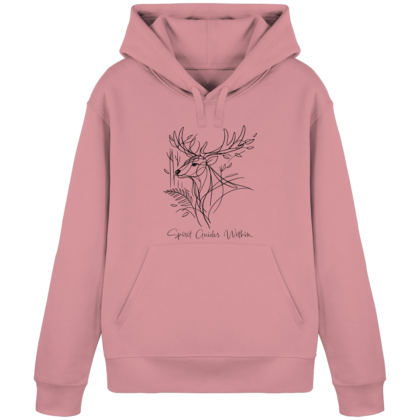 Bio Damen Hoodie in Canyon Pink mit Krafttier Hirsch Lineart Motiv