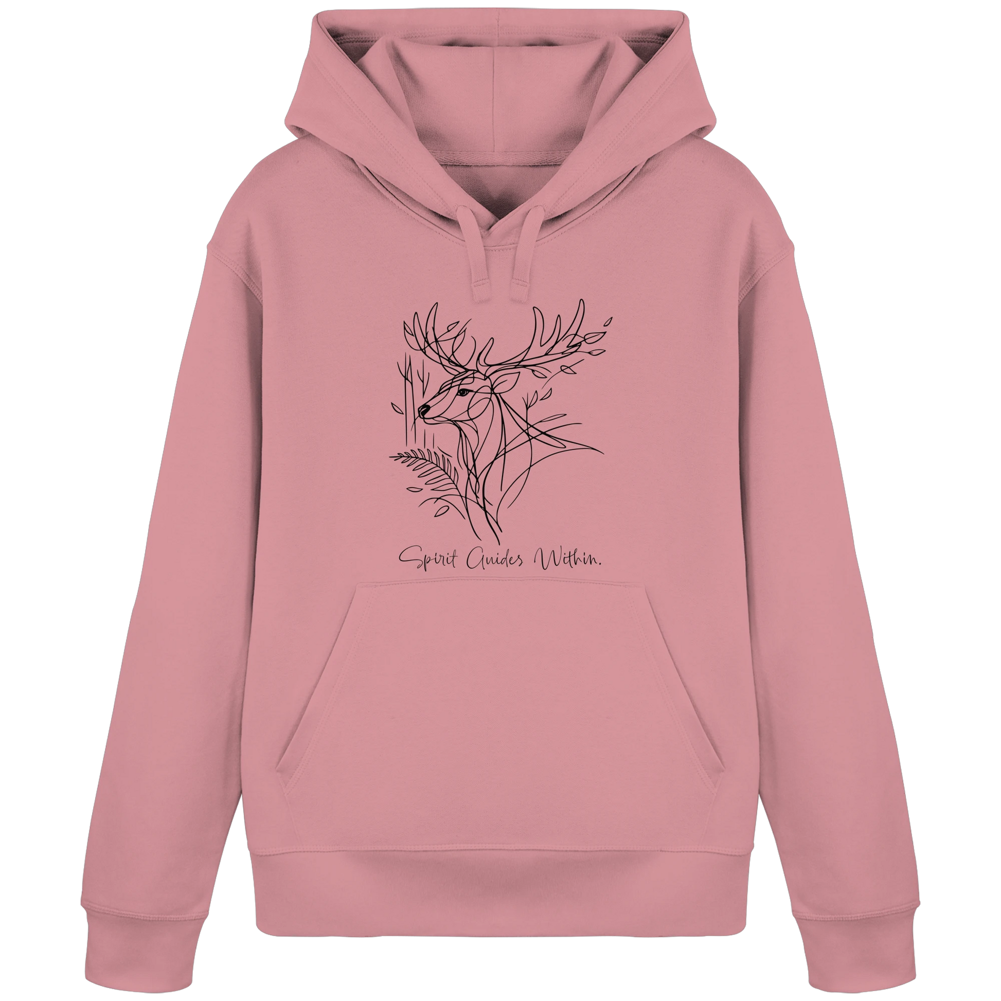 Bio Damen Hoodie in Canyon Pink mit Krafttier Hirsch Lineart Motiv