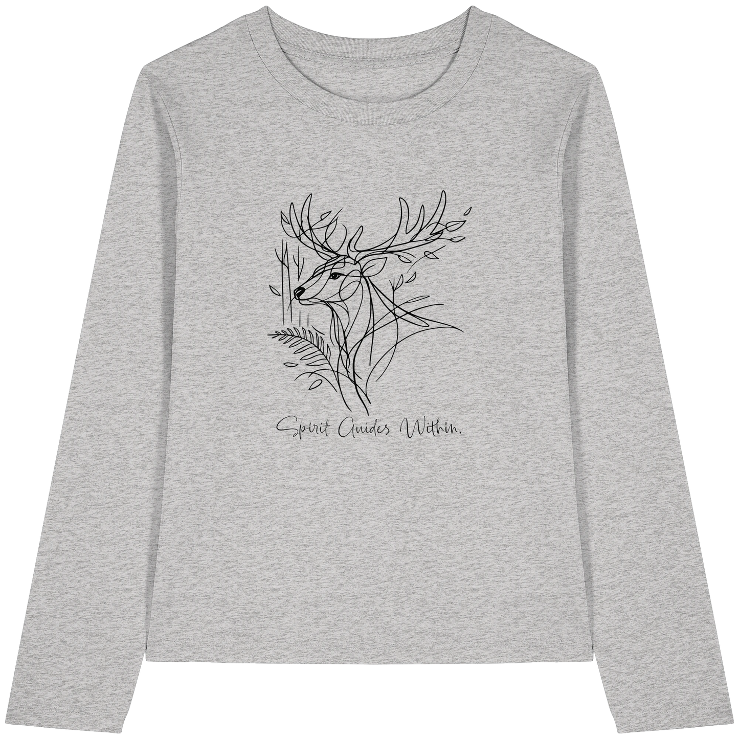 Bio Damen Langarmshirt in Cool Heather Grey mit Krafttier Hirsch Lineart Motiv