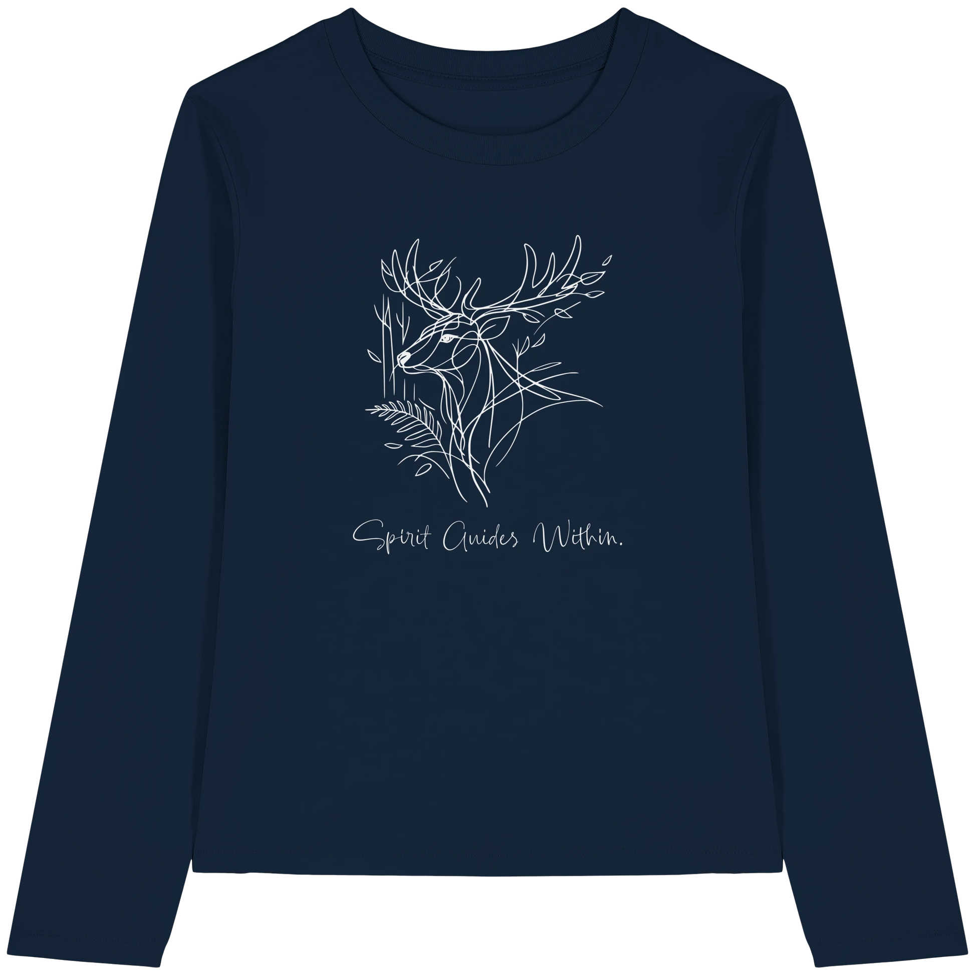 Bio Damen Langarmshirt in Cool Heather Grey mit Krafttier Hirsch Lineart Motiv
