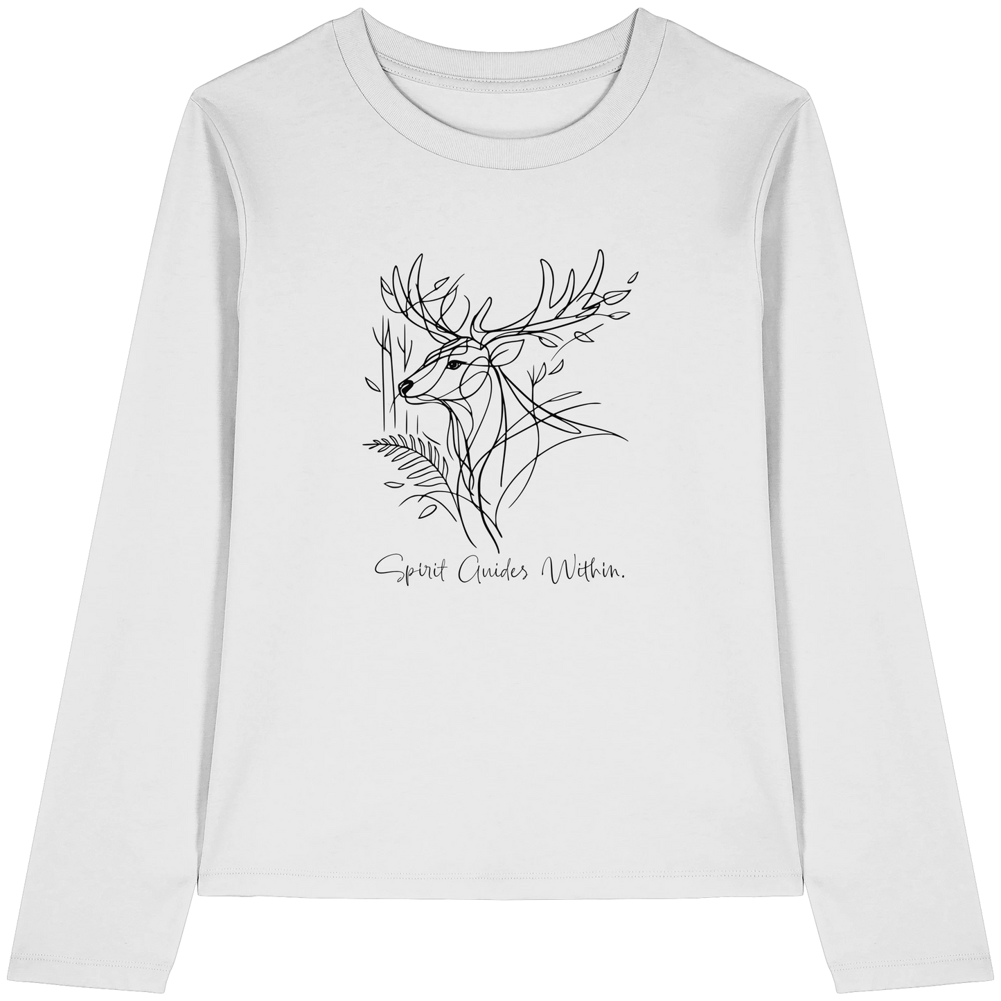 Bio Damen Langarmshirt in Cool Heather Grey mit Krafttier Hirsch Lineart Motiv