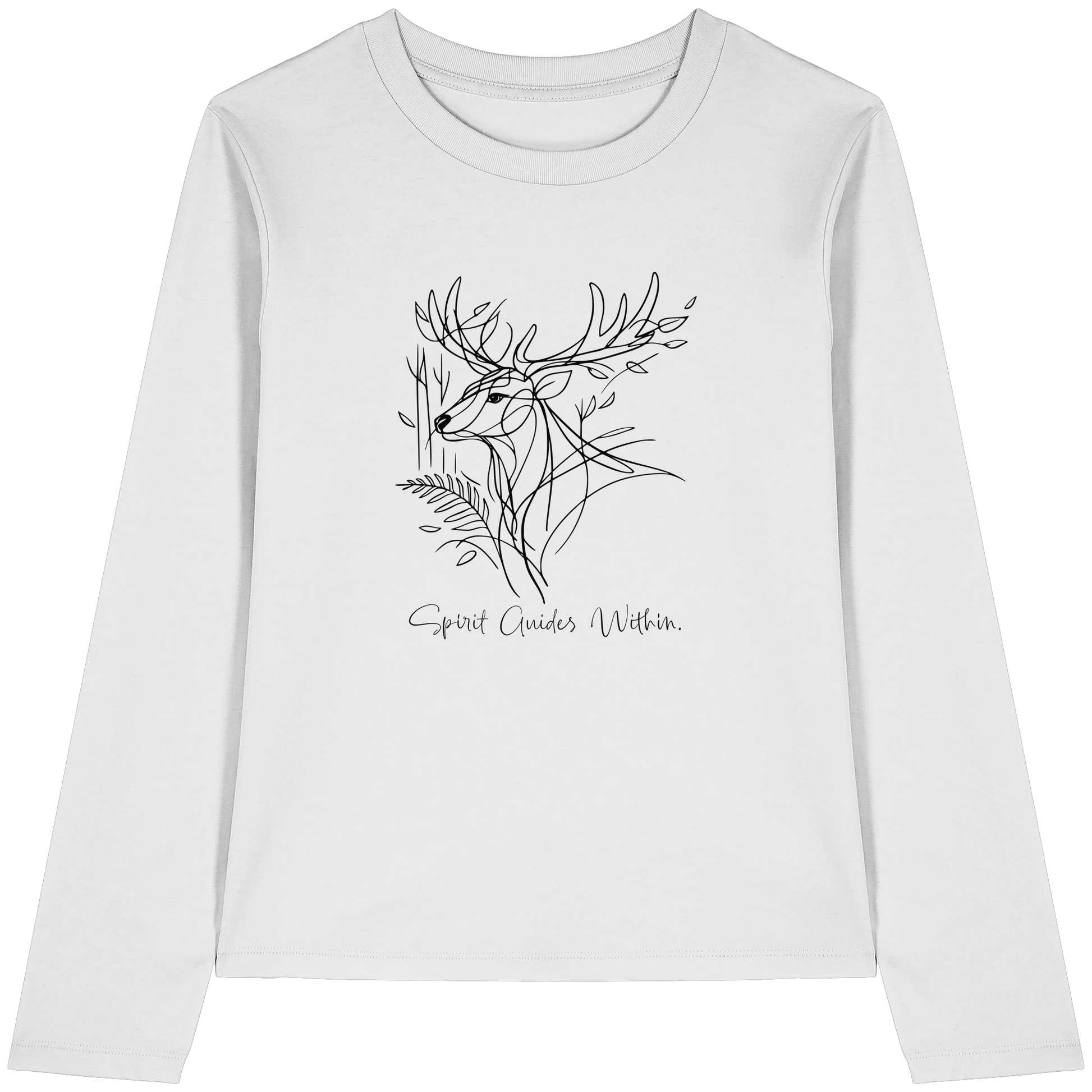 Bio Damen Langarmshirt in Cool Heather Grey mit Krafttier Hirsch Lineart Motiv
