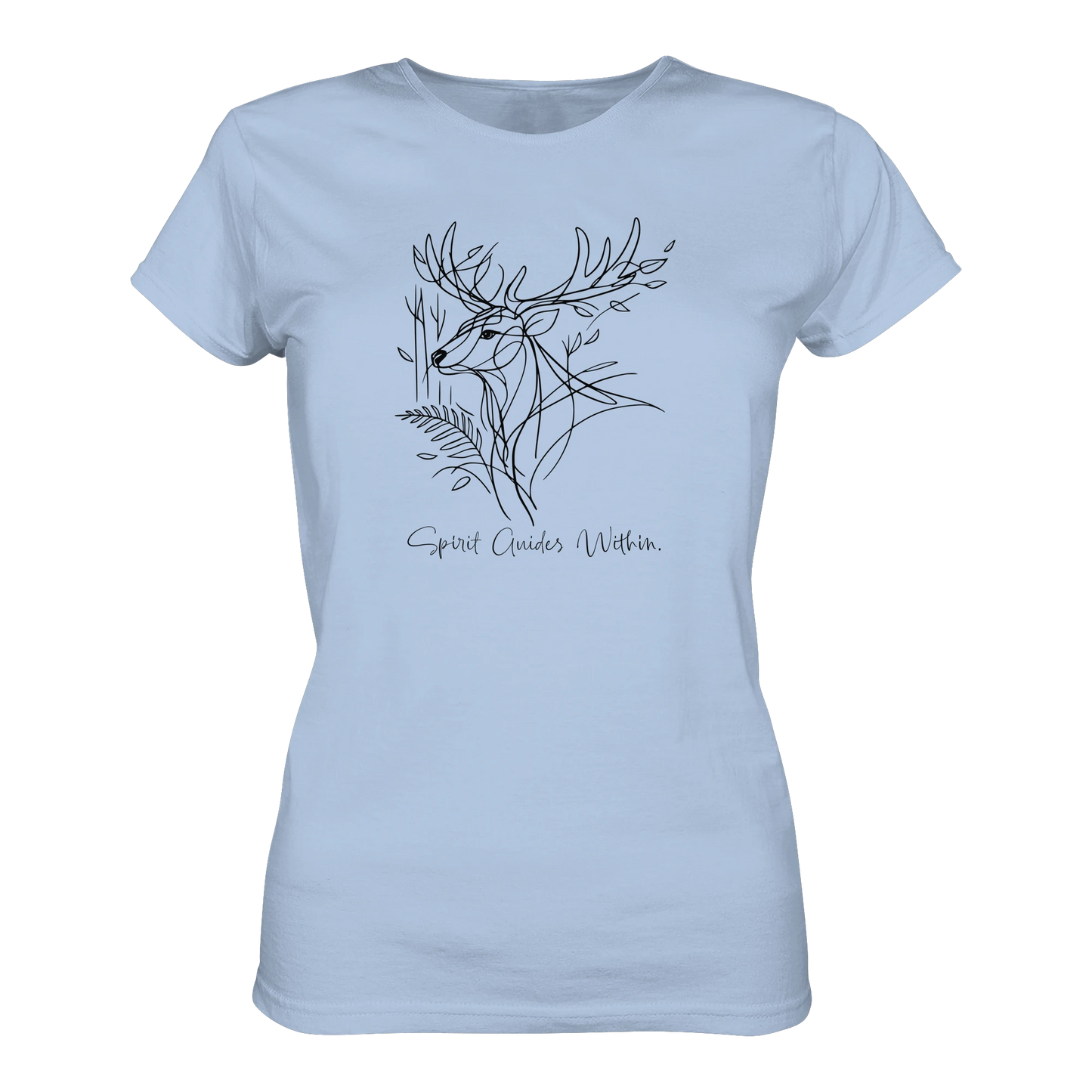 Bio Damen T-Shirt in Blue Soul mit Krafttier Hirsch Lineart Motiv