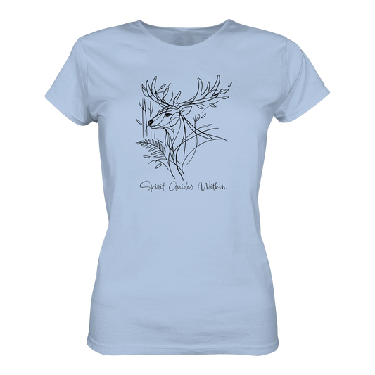 Bio Damen T-Shirt in Blue Soul mit Krafttier Hirsch Lineart Motiv