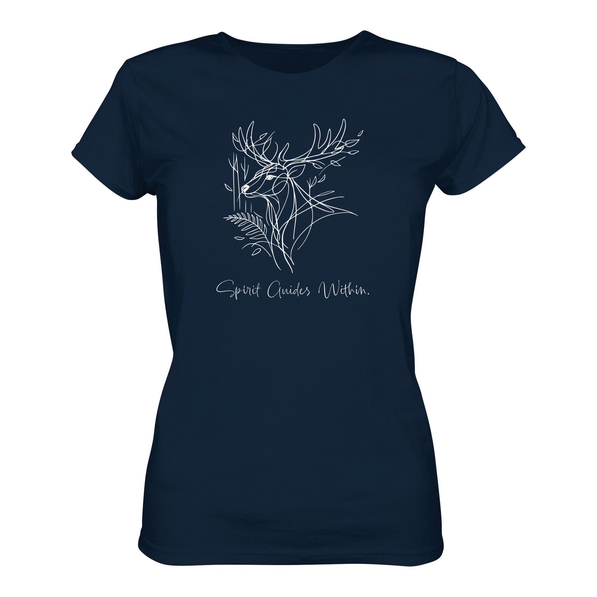Bio Damen T-Shirt in Blue Soul mit Krafttier Hirsch Lineart Motiv
