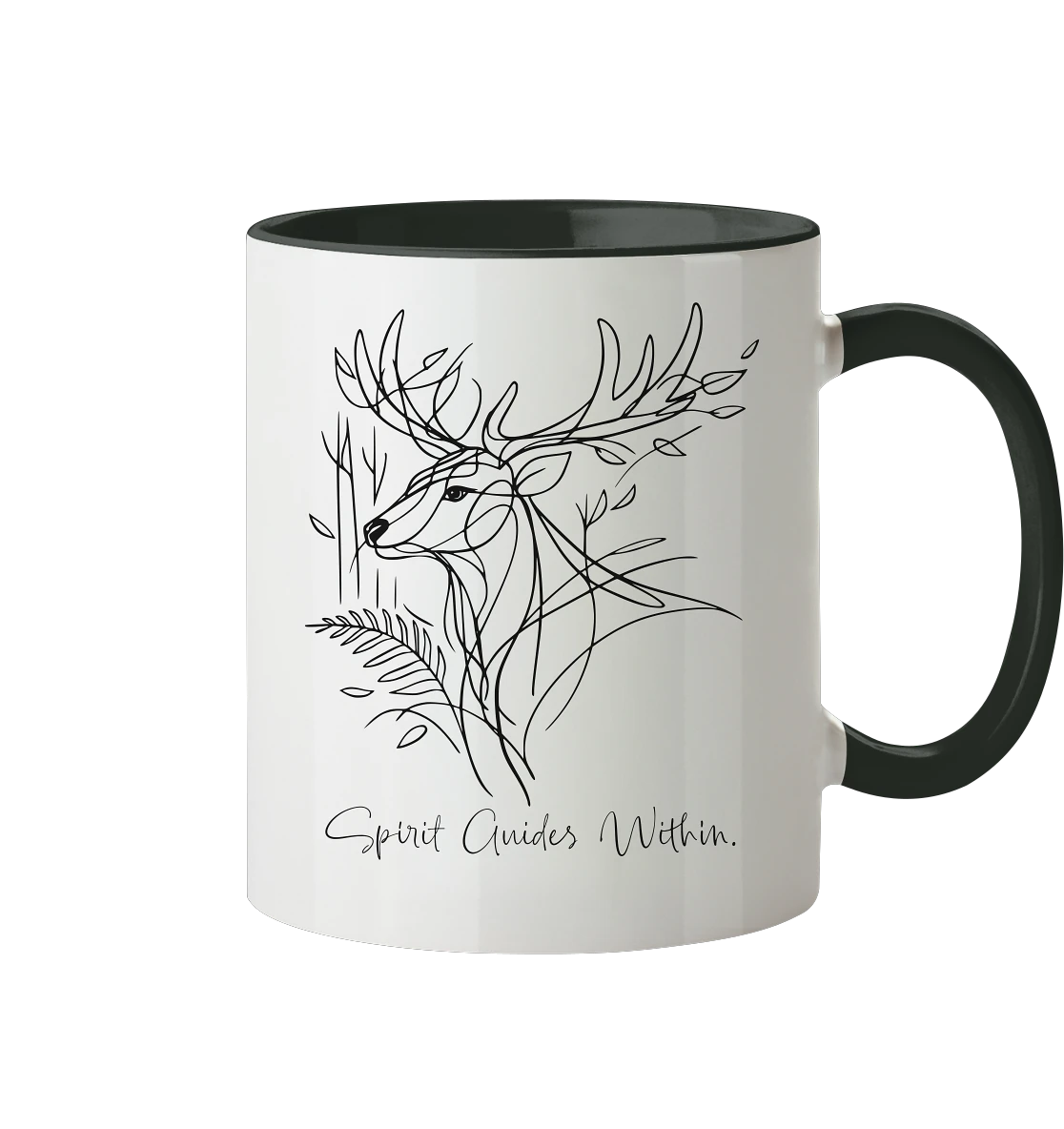  Tasse in Weiß & Schwarz mit Krafttier Hirsch Lineart Motiv