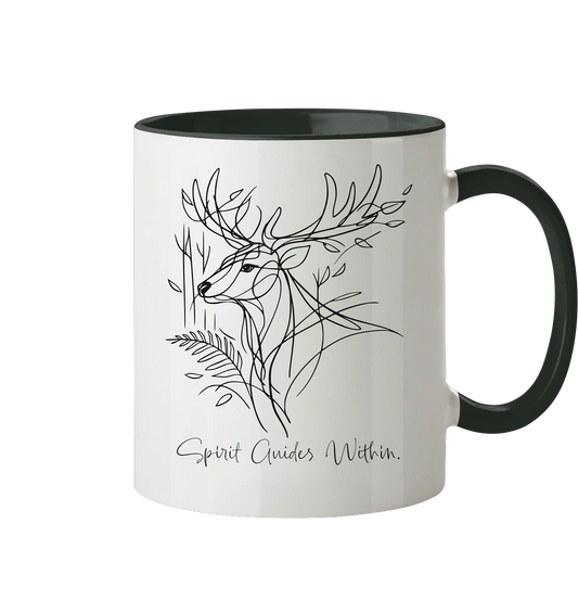  Tasse in Weiß & Schwarz mit Krafttier Hirsch Lineart Motiv