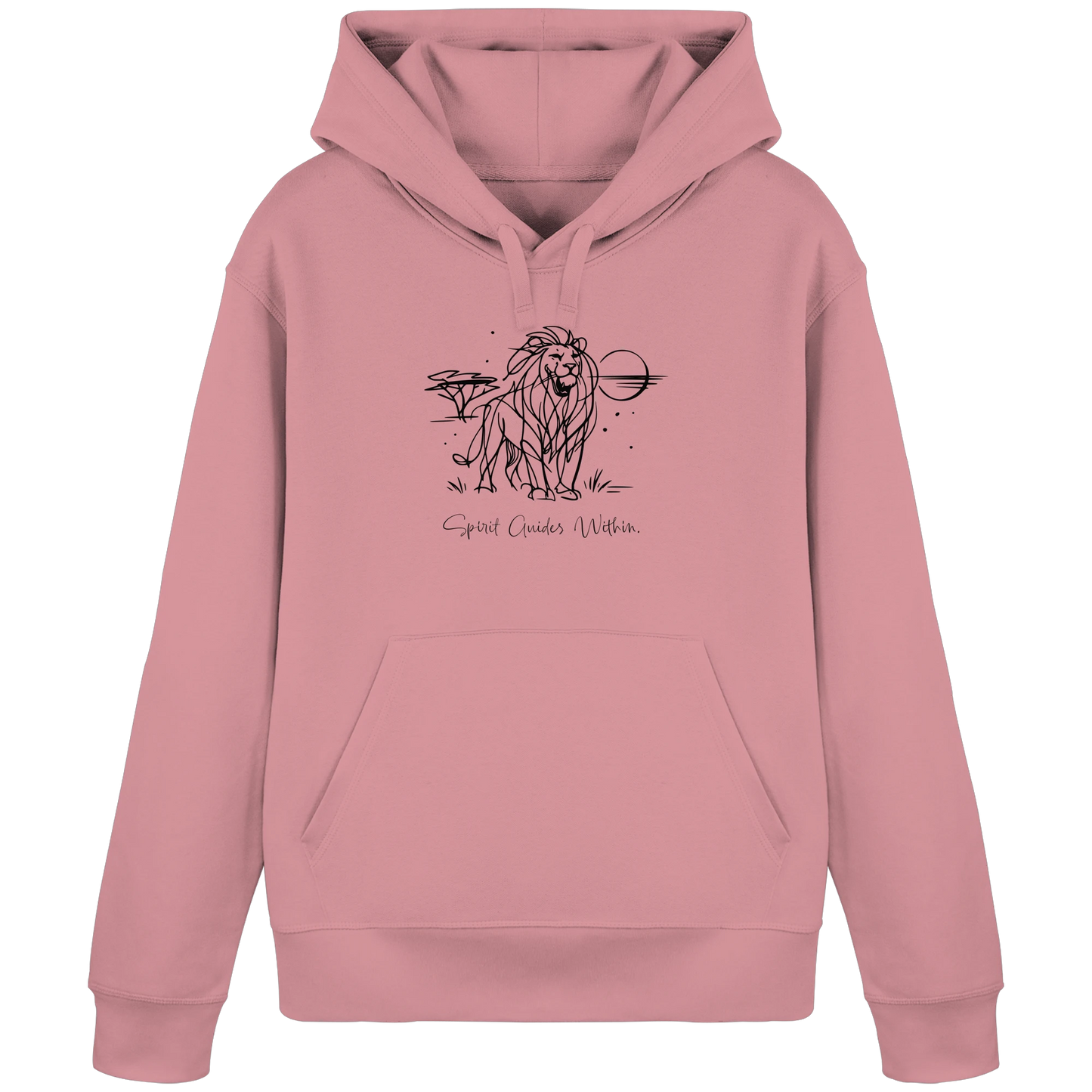 Bio Damen Hoodie in Canyon Pink mit Krafttier Löwe Motiv