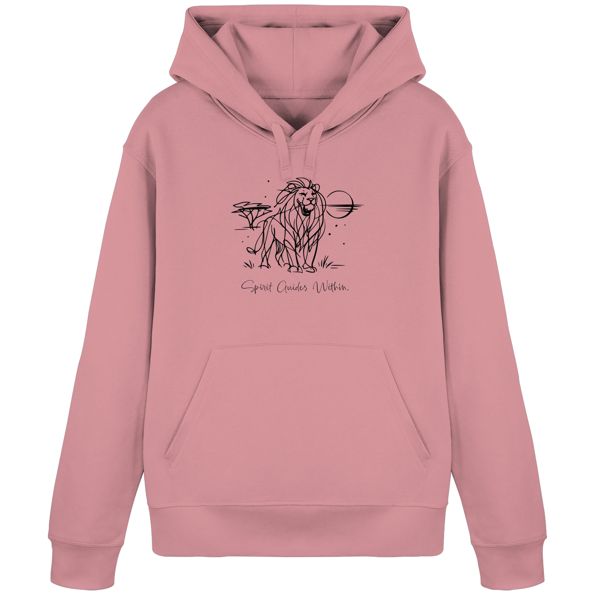 Bio Damen Hoodie in Canyon Pink mit Krafttier Löwe Motiv