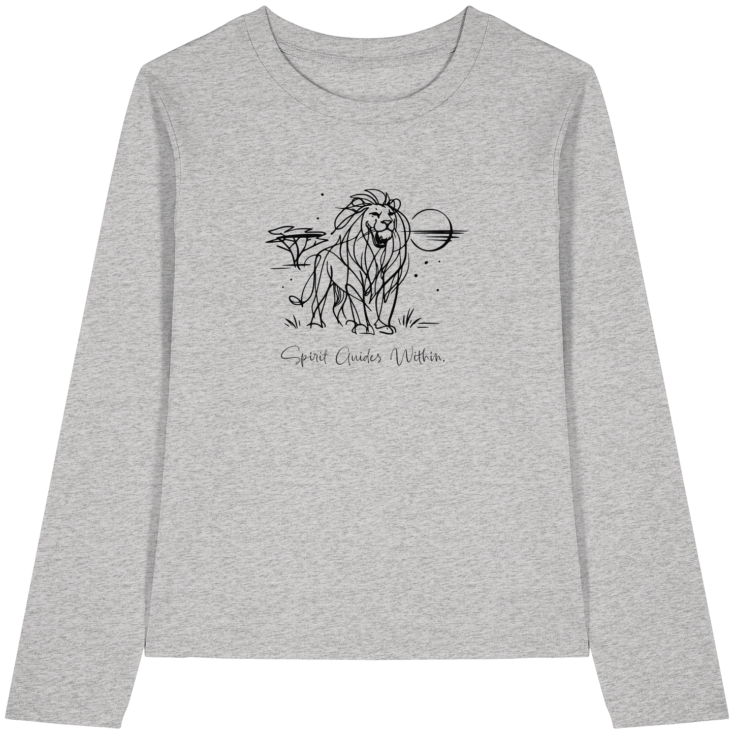 Bio Damen Langarmshirt in Cool Heather Grey mit Krafttier Löwe Motiv