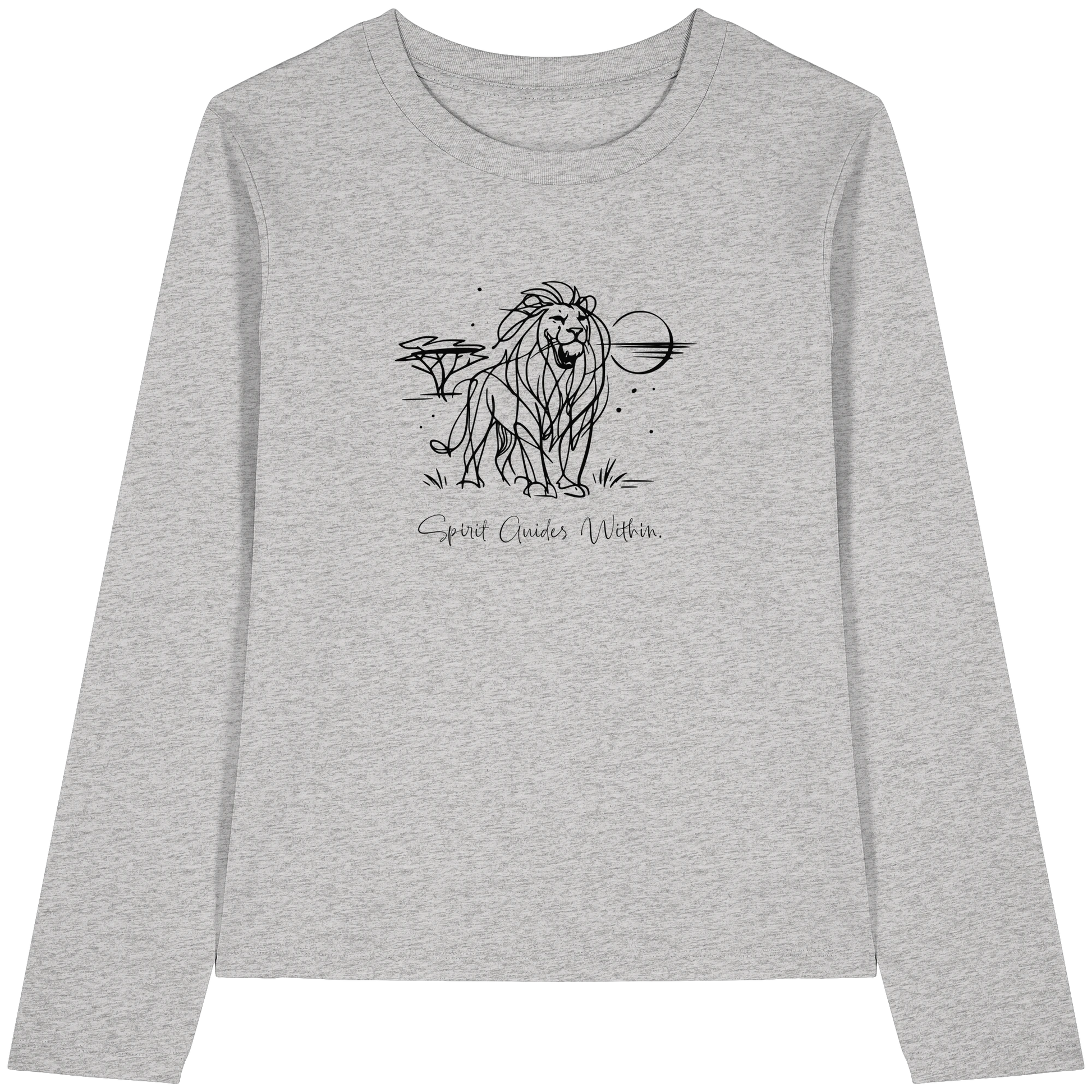 Bio Damen Langarmshirt in Cool Heather Grey mit Krafttier Löwe Motiv