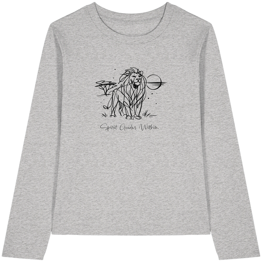 Bio Damen Langarmshirt in Cool Heather Grey mit Krafttier Löwe Motiv