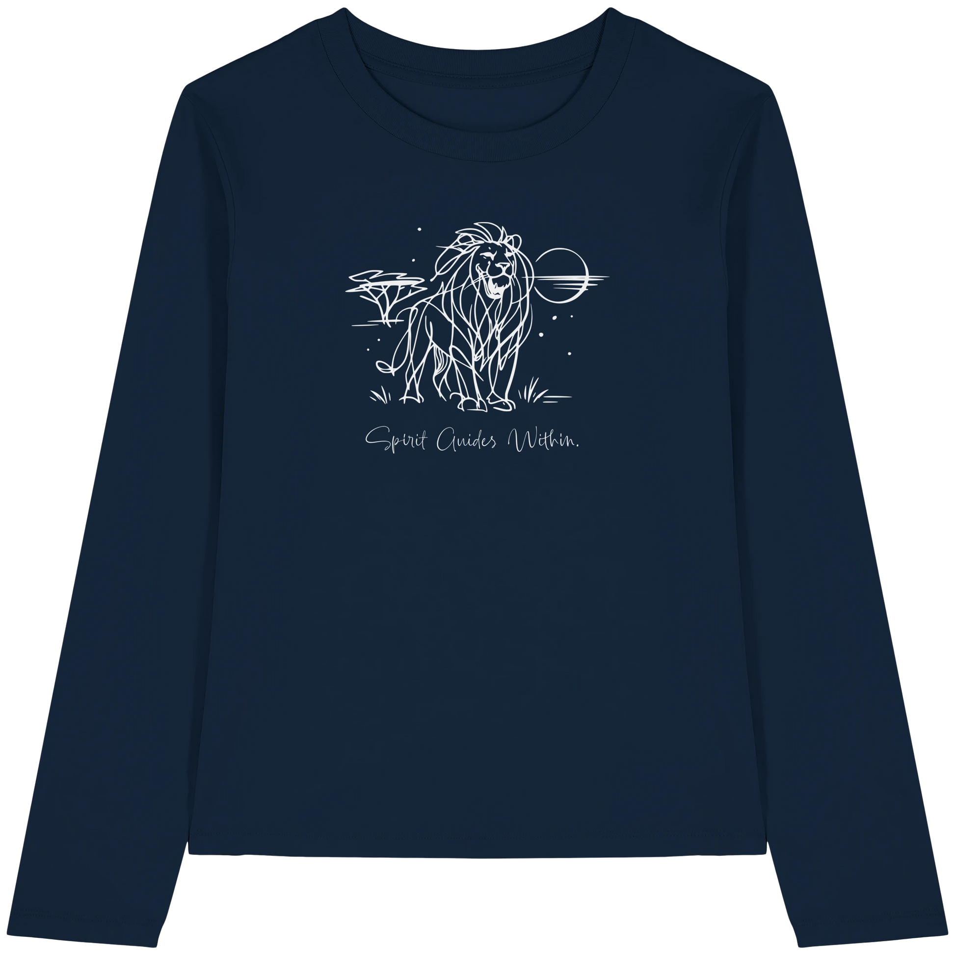 Bio Damen Langarmshirt in Cool Heather Grey mit Krafttier Löwe Motiv