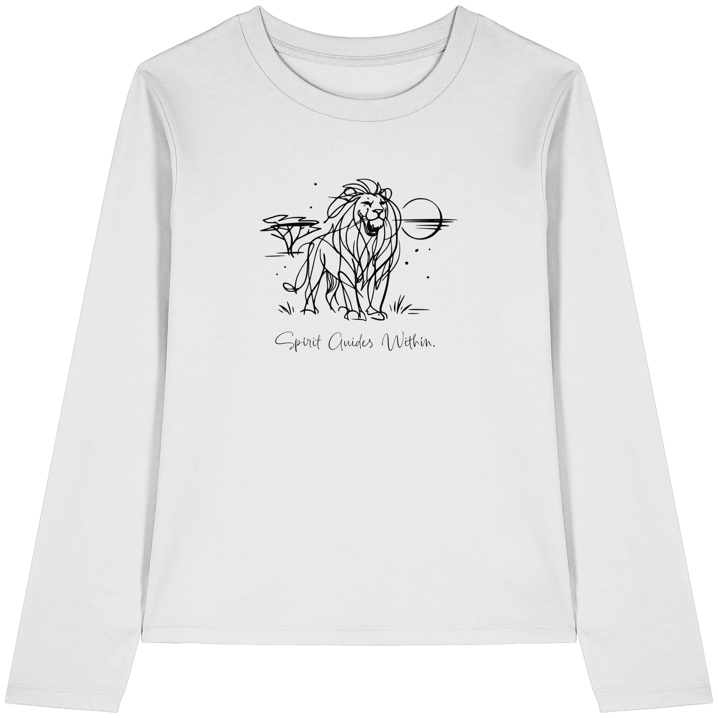 Bio Damen Langarmshirt in Cool Heather Grey mit Krafttier Löwe Motiv
