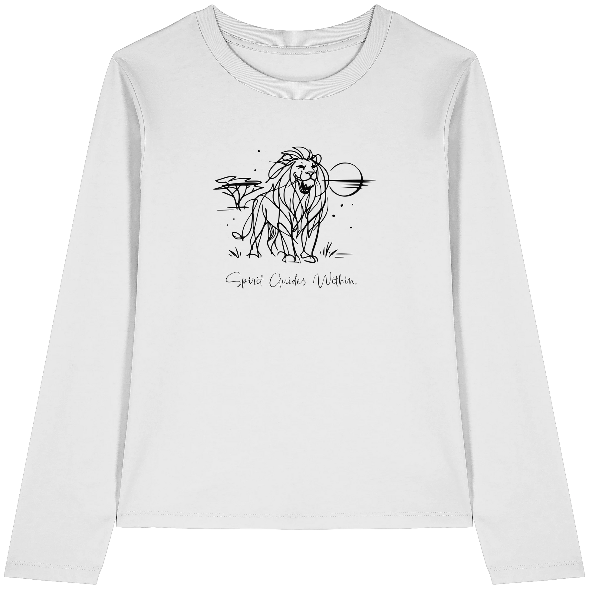Bio Damen Langarmshirt in Cool Heather Grey mit Krafttier Löwe Motiv