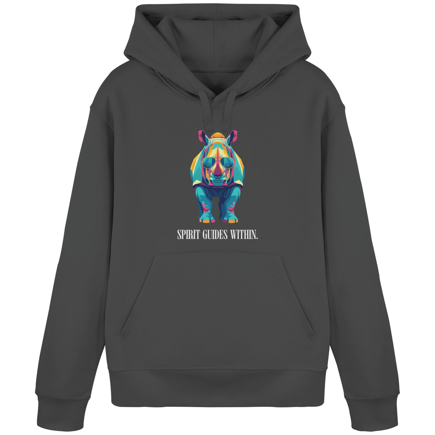 Bio Damen Hoodie in Anthracite mit Krafttier Nashorn Geometric Motiv