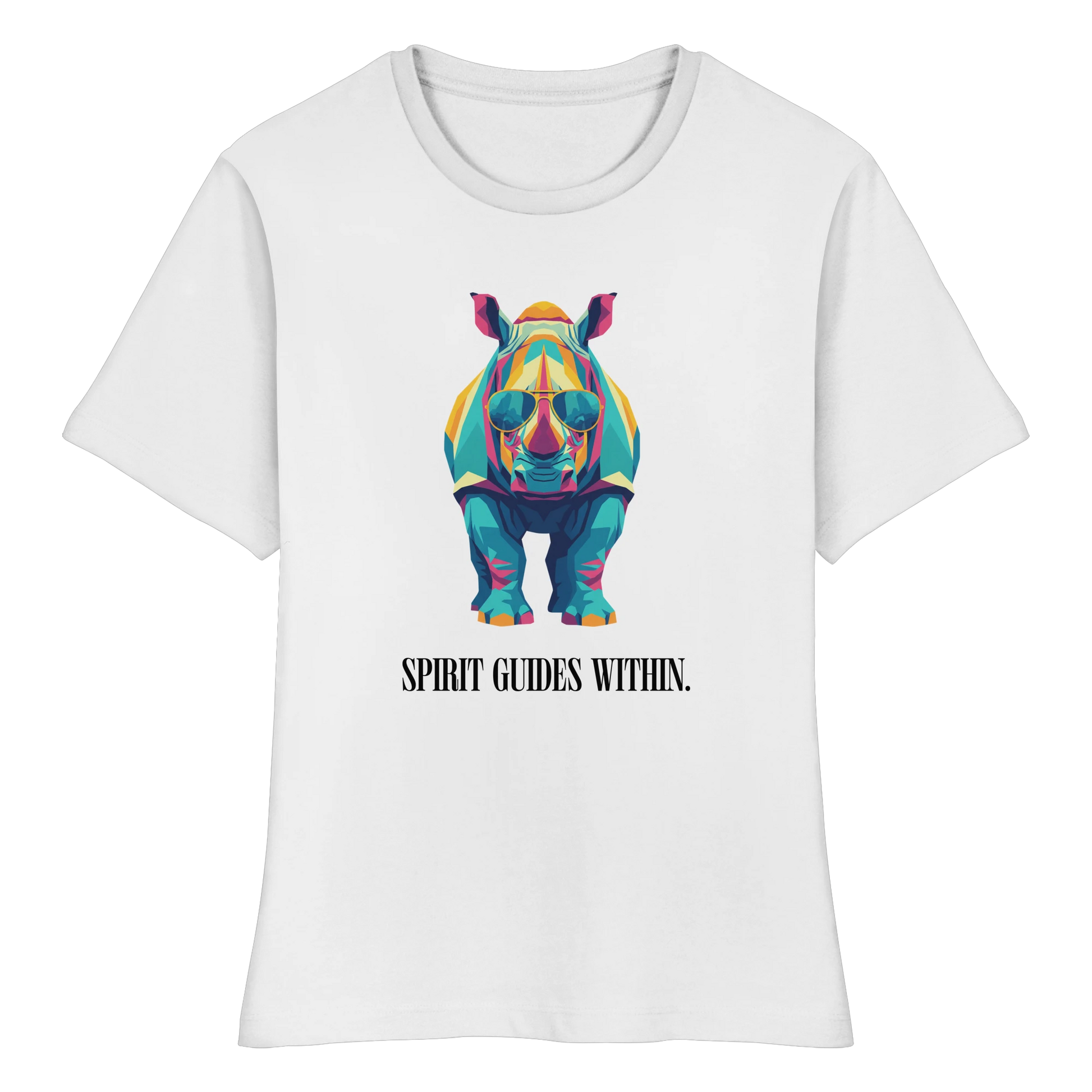 tailliertes Bio Damen Shirt in White mit Krafttier Nashorn Geometric Motiv